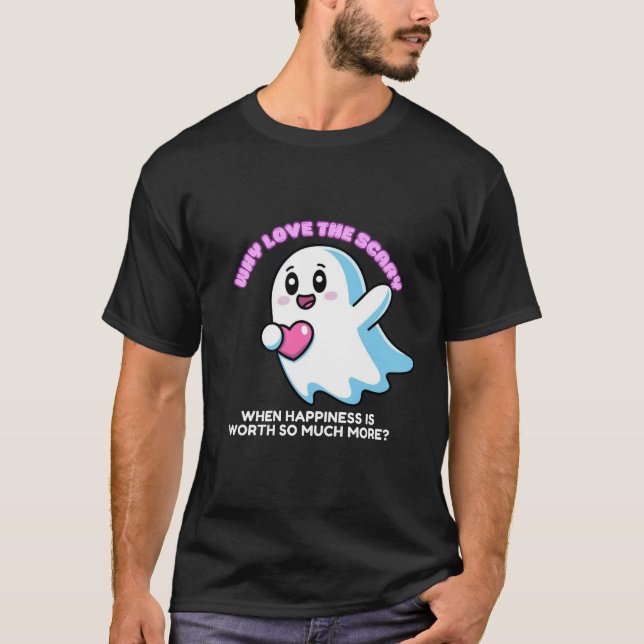 Camiseta Flying Chubby Kawaii Ghost sosteniendo un corazón (Anverso)