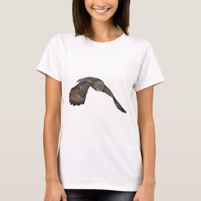 Camiseta Flying Great Gray Owl Raptor Wildlife Photo (Anverso)