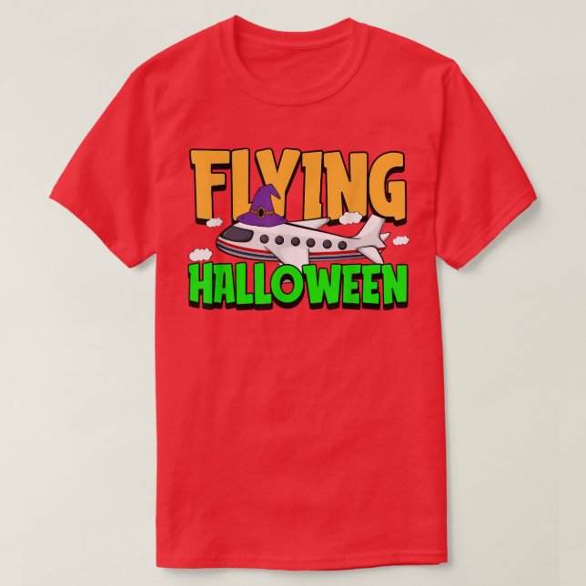 Camiseta Flying Halloween Costume Cool Airplane Witch Hat P (Diseño del anverso)