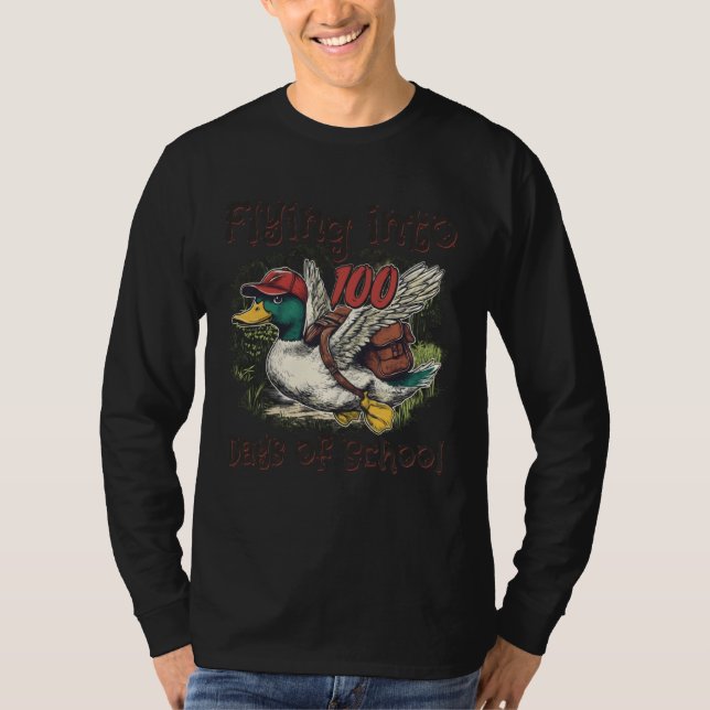 Camiseta Flying Into 100 Days of School Duck Hunting 100th  (Anverso)