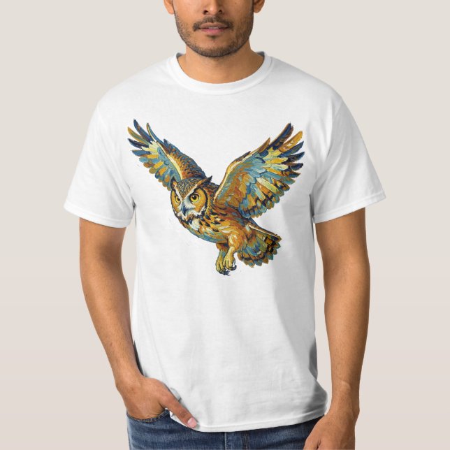 Camiseta Flying Owl Abstract Colorful Brushstroke Art (Anverso)