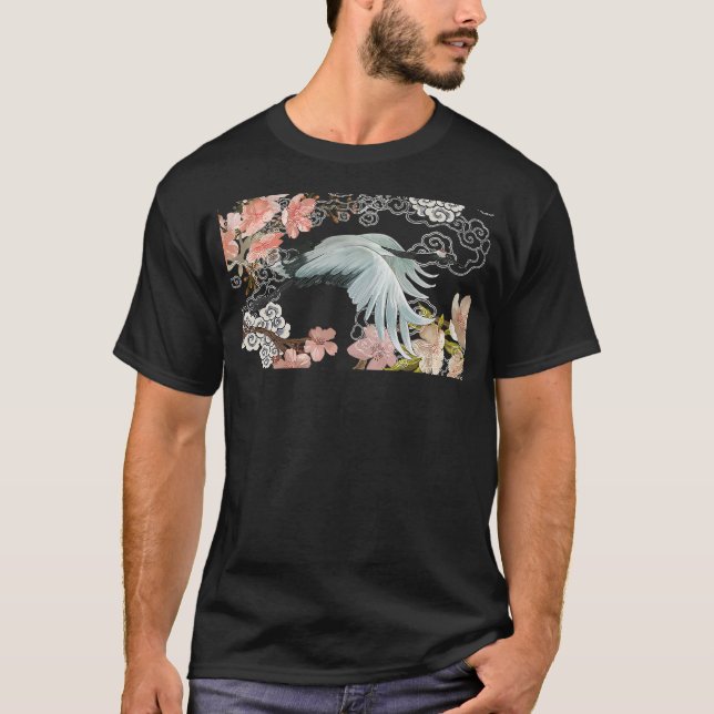 Camiseta flying white Sandhill Crane Bird Japanese style ar (Anverso)