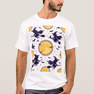 Camiseta Flying Witches Full Moon Halloween Pattern
