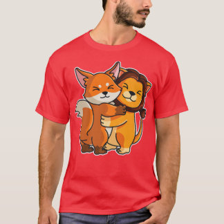 Camiseta Fo & Lion Hug Kawaii Animales Cute Para Mujeres Cu