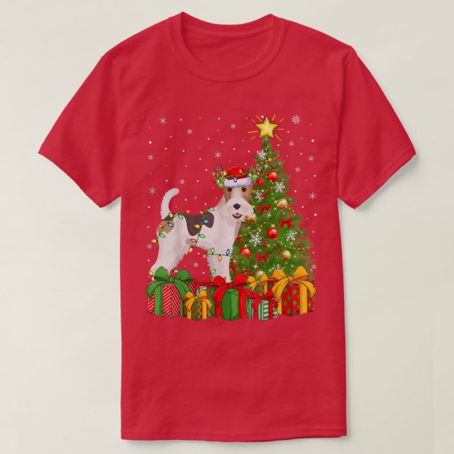 Camiseta Fo Terrier Iluminando El Árbol De Navidad Santa Fo (Diseño del anverso)