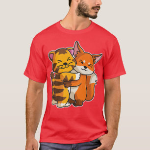 Camiseta Fo & Tiger Hug Kawaii Cute Animales Para Mujeres C