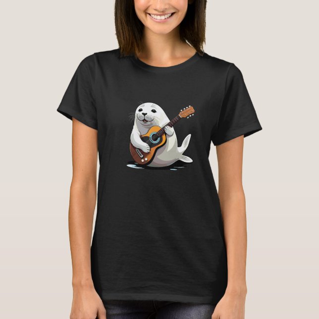 Camiseta Foca Adorable Tocando Guitarra, Foca Guitarrista (Anverso)
