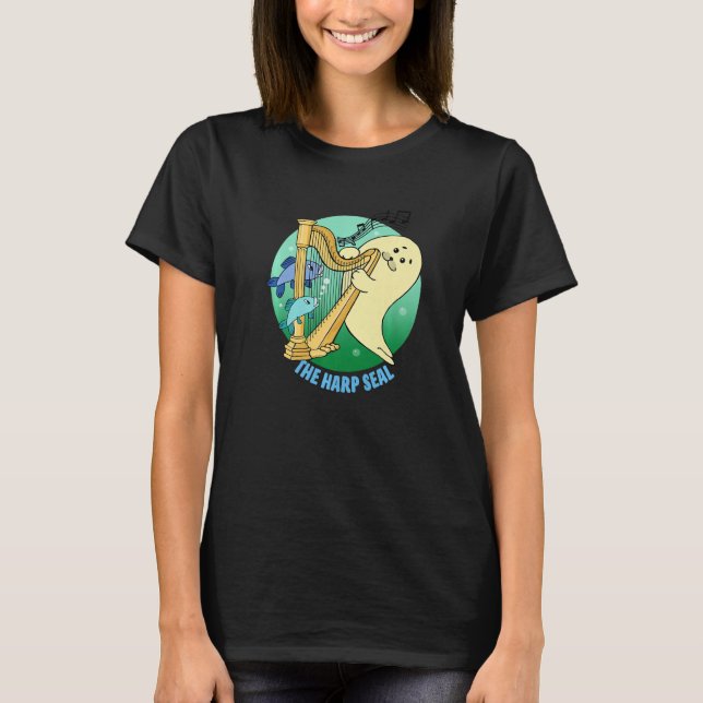 Camiseta Foca Arpa Adorable Tocando El Arpa   (Anverso)