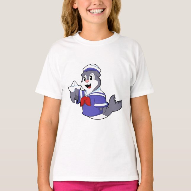 Camiseta Foca como Marinero con Barco (Anverso)