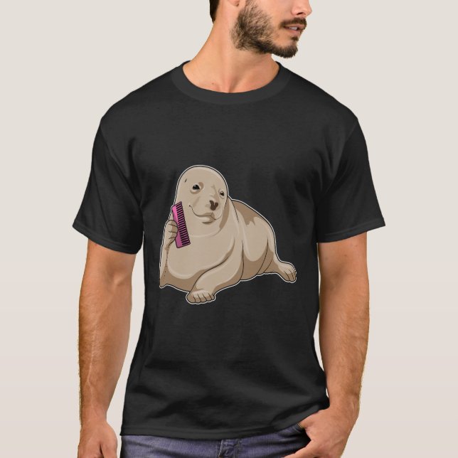 Camiseta Foca como peluquera con peine (Anverso)