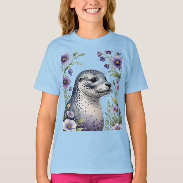 Camiseta Foca Común Costera Rodeada de Viola  (Anverso)