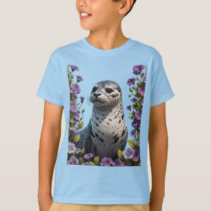 Camiseta Foca Común Mamífero Costero Rodeado de Viola