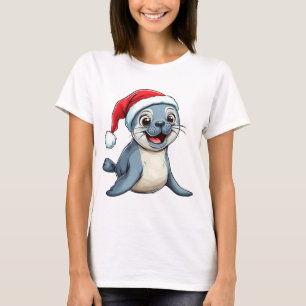 Camiseta Foca de dibujos animados adorable con un sombrero