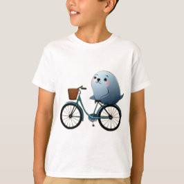 Camiseta Foca de dibujos animados linda en una bicicleta
