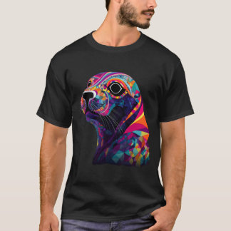 Camiseta Foca Geométrico Pop Mar Océano Animal Colorido