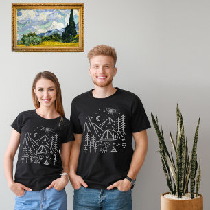 Camiseta Fogata al aire libre Bosque Montaña Luna Estrellas