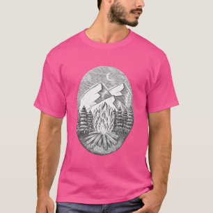 Camiseta Fogata de camping dibujada a mano con montaña dive