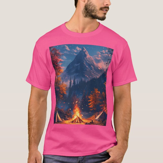 Camiseta Fogata y montañas (Anverso)