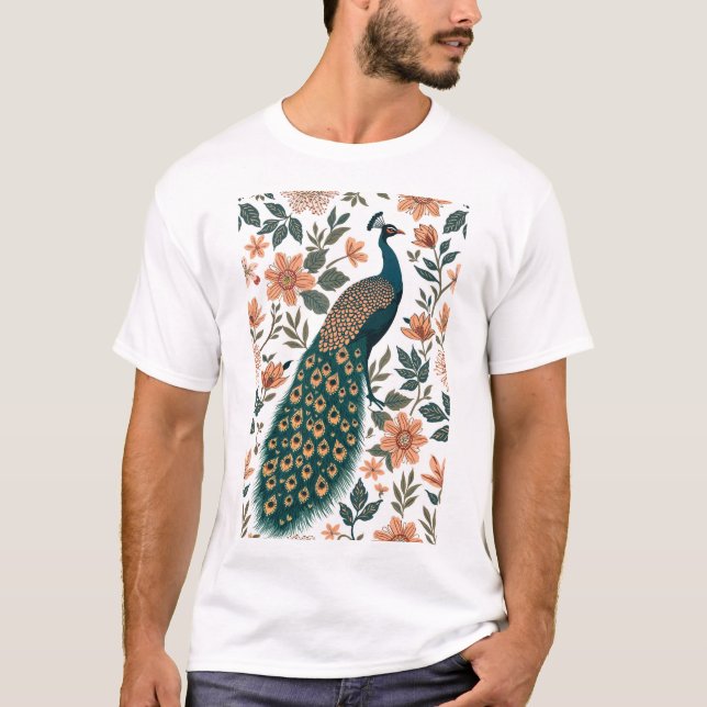 Camiseta Folclore Indio Moderno Patrón de Pavo Real (Anverso)