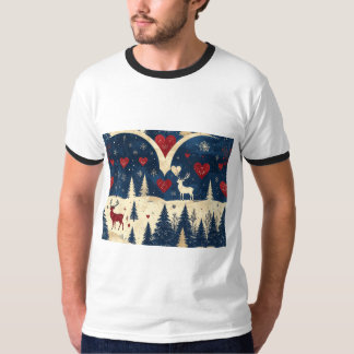Camiseta Folk-Art Reindeer Pattern T-shirt