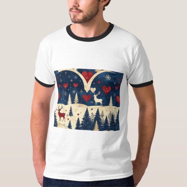 Camiseta Folk-Art Reindeer Pattern T-shirt (Anverso)