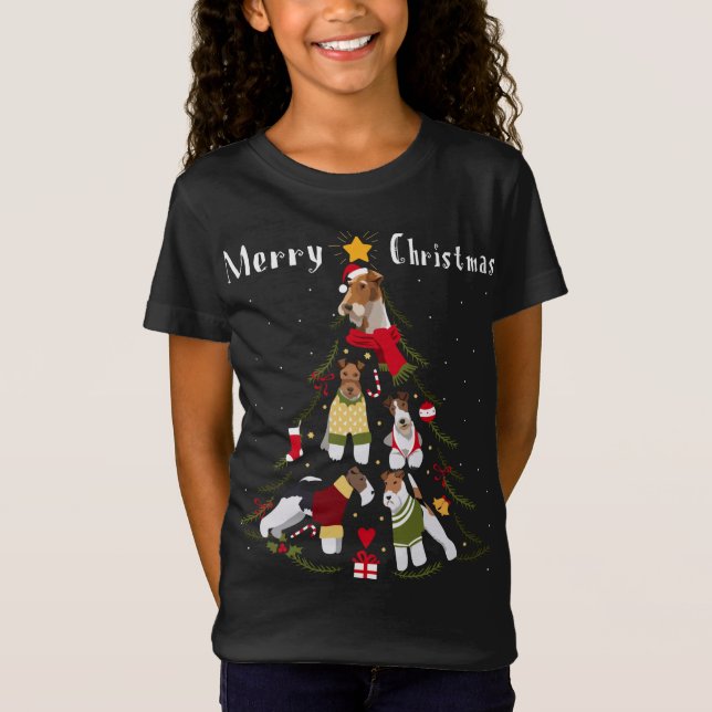 Camiseta Follaje de árbol de Navidad Fox Terrier Lover Xmas (Anverso)