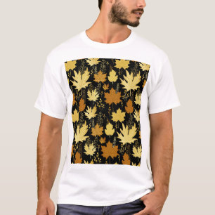 Camiseta Follaje dorado, patrón vintage sin costuras.
