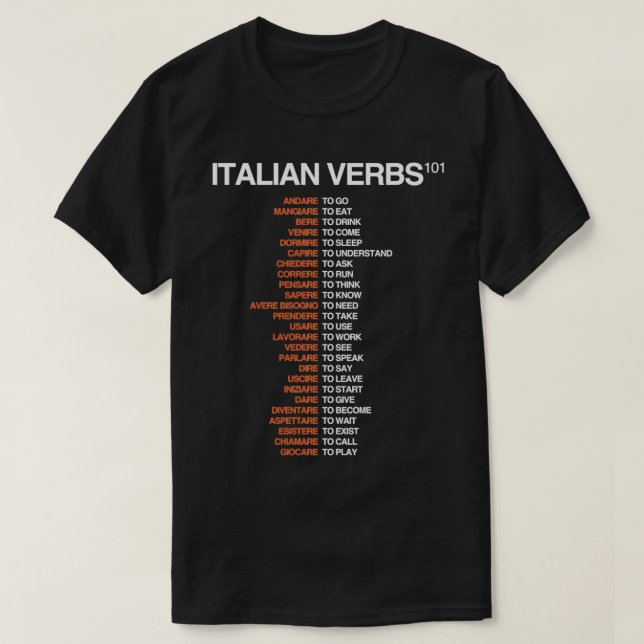 Camiseta Folleto en italiano con 101 verbos (Diseño del anverso)