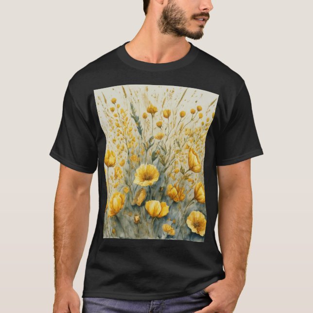 Camiseta Fondo acuático con flores de prado amarillo (Anverso)