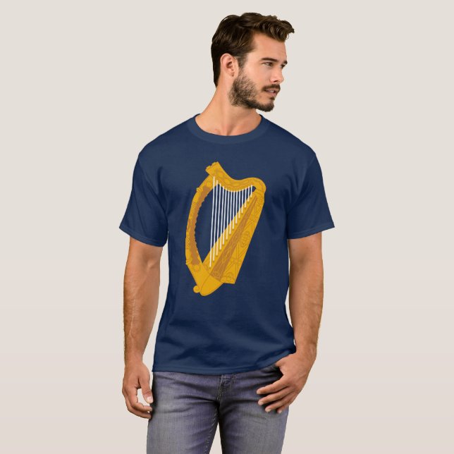 Camiseta Fondo azul del símbolo del arpa irlandés (Anverso completo)