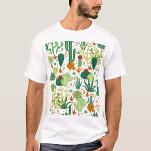 Camiseta Fondo Blanco Cacti: Gráficos Vintage.