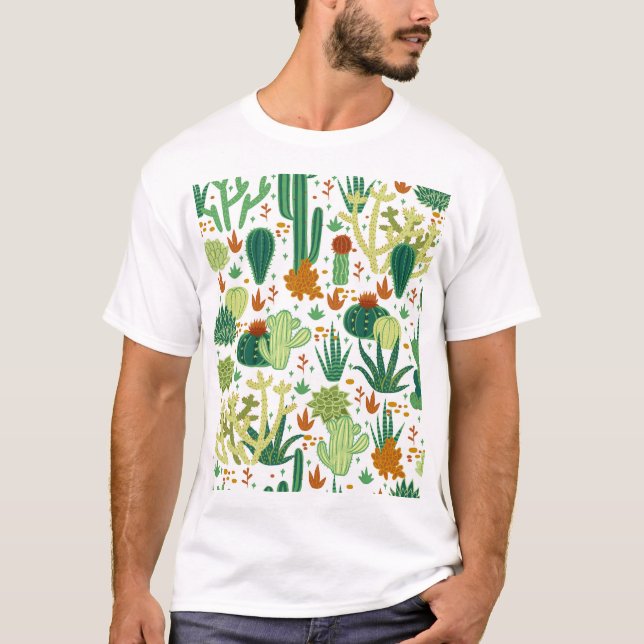 Camiseta Fondo Blanco Cacti: Gráficos Vintage. (Anverso)