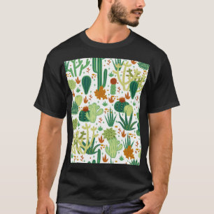 Camiseta Fondo Blanco Cacti: Gráficos Vintage.
