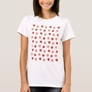 Camiseta Fondo blanco del patrón de flor roja rosado precoz