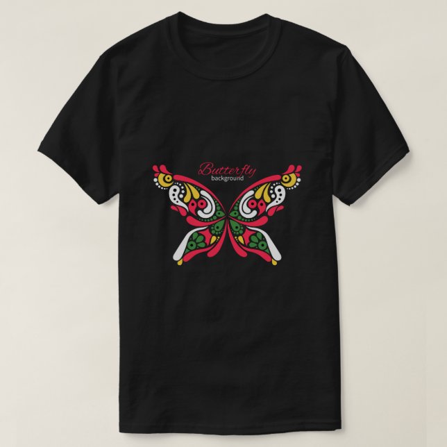 Camiseta Fondo con hermosa mariposa. Ilustración del tatuaj (Diseño del anverso)