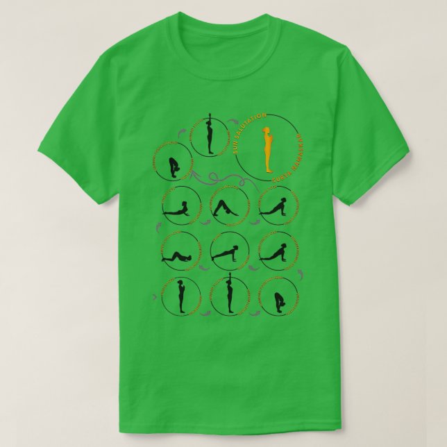 Camiseta Fondo de la luz del saludo del Sol del Yoga (Diseño del anverso)