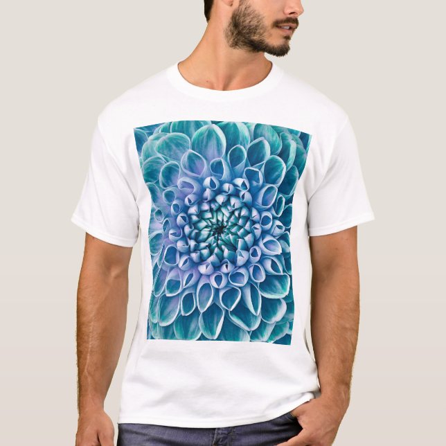 Camiseta Fondo de la macro de la flor turquesa Dahlia (Anverso)
