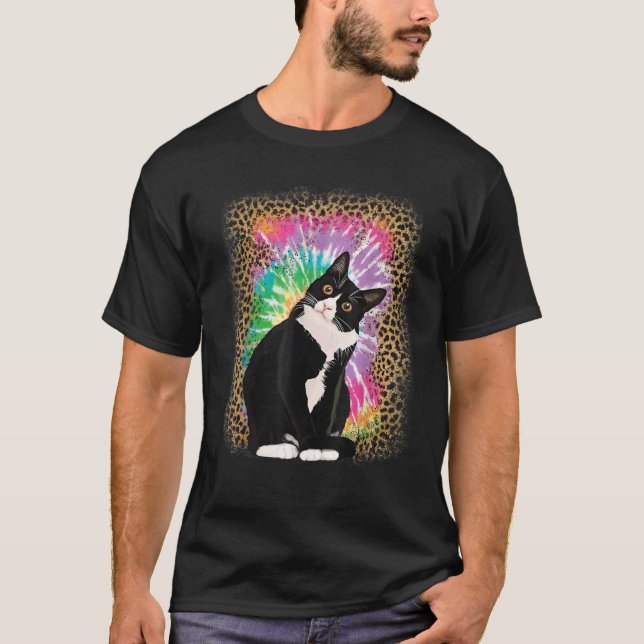 Camiseta Fondo del leopardo del tinte del gato de Tuxedo pa (Anverso)