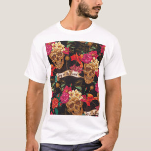 Camiseta Fondo muerto del Día de las Flores de Calavera