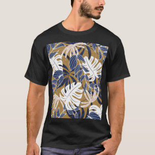 Camiseta Fondo Naranja de hojas tropicales coloridas