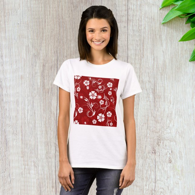 Camiseta Fondo rojo de las flores blancas (Subido por el creador)