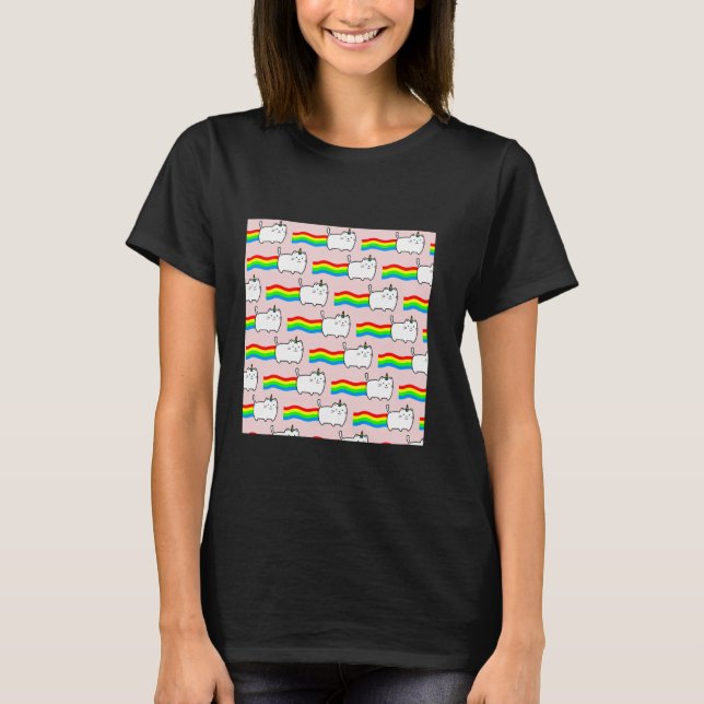 Camiseta Fondo rosa arcoíris con gato (Anverso)
