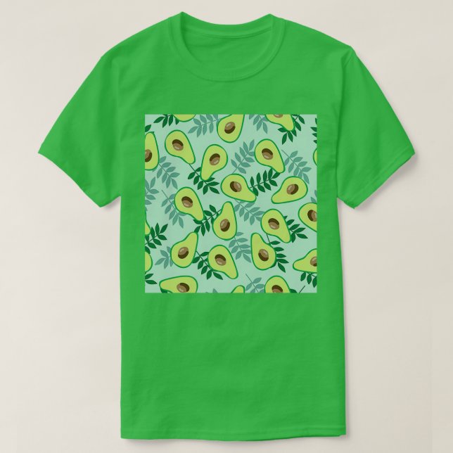 Camiseta Fondo verde claro hojas de aguacate maduras (Diseño del anverso)