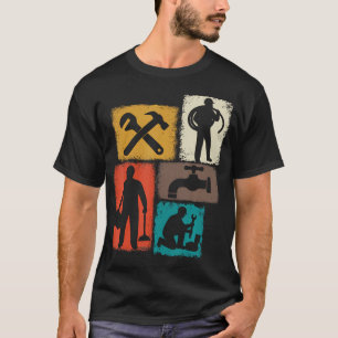 Camiseta Fontanero Collage Vintage Fontanería Hombres Ajust