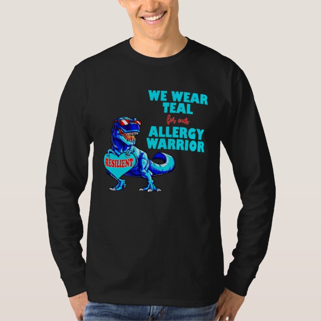 Camiseta Food Allergy Awareness Dinosaur TRex We Wear Teal  (Anverso)