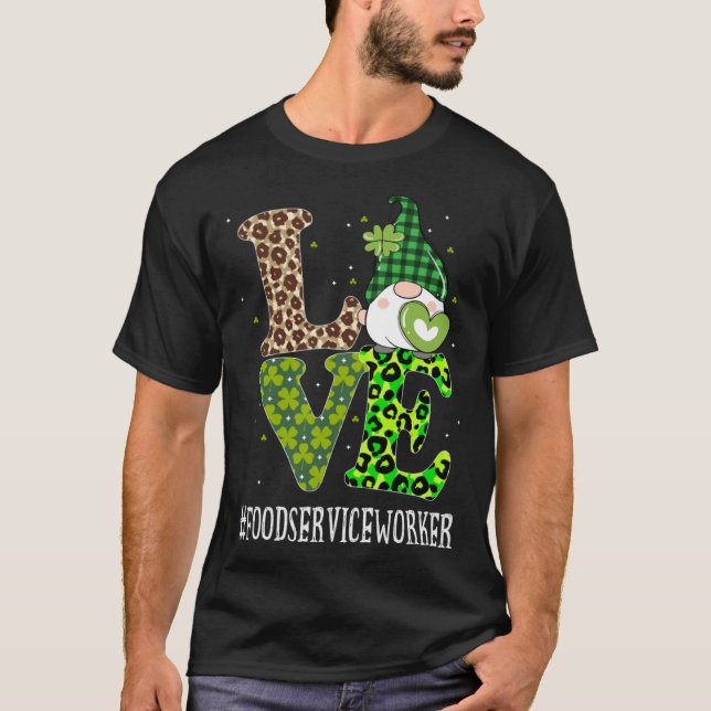 Camiseta Food Service Worker Love St Patricks Day Gnome Leo (Anverso)