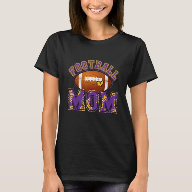 Camiseta Football Mom Football Leopard Purple Gold For Moth (Anverso)