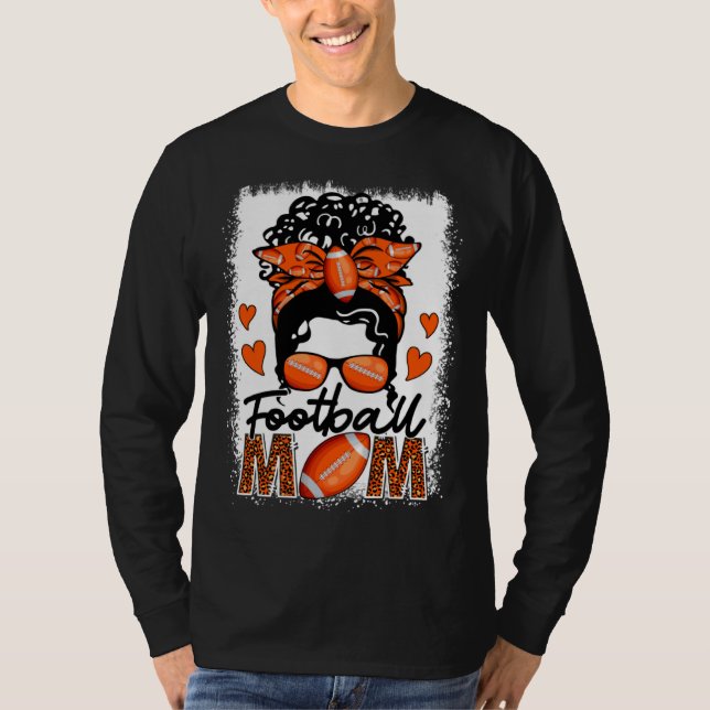 Camiseta Football Mom Leopard Messy Bun Game Day Mother s D (Anverso)