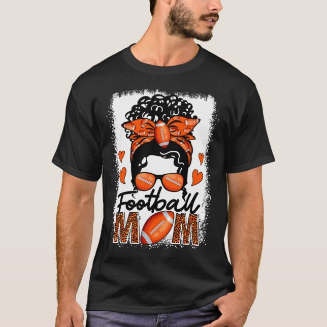 Camiseta Football Mom Leopard Messy Bun Game Day Mother s D (Anverso)