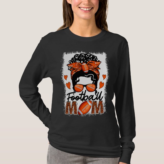 Camiseta Football Mom Leopard Messy Bun Game Day Mother s D (Anverso)